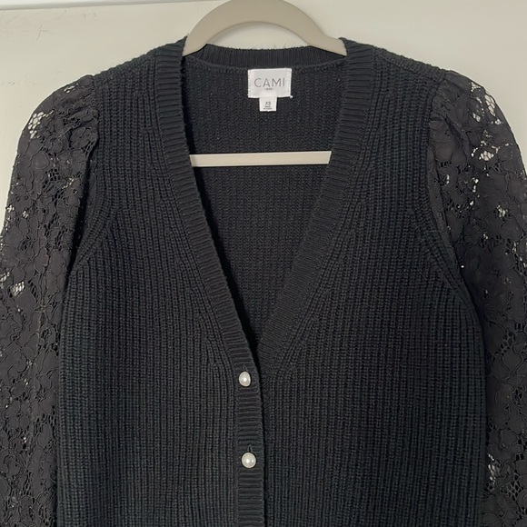 Cami NYC Beth Cardigan Lace Sleeve Wool Sweater Pearl Buttons - Picture 4 of 16